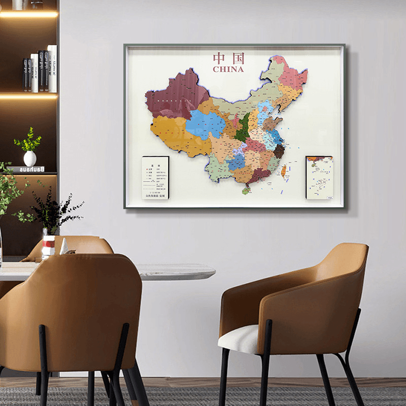 世界地图中国现代装饰画客厅书房办公室背景壁画墙面高清玻璃挂画图片