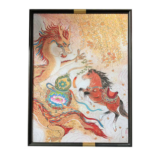 龙马精神新中式寓意好公司办公室装饰画高级感壁画客厅玄关挂画