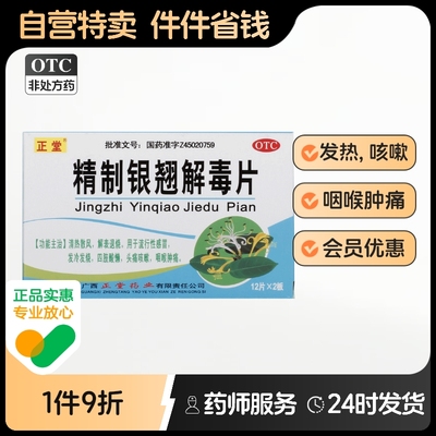 正堂精制银翘解毒片片剂银翘片精致广西泡剂感冒药胶囊银蒲药片vc