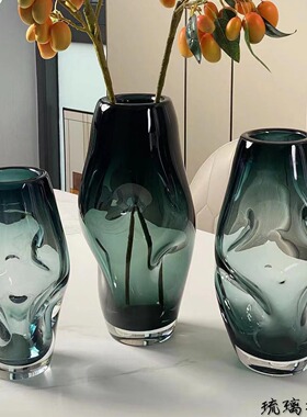 HJM-琉璃花瓶简约现代创意轻奢样板间工艺软装饰客厅玄关插花摆件