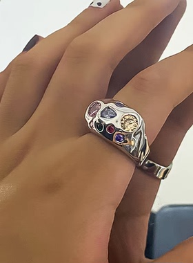 欧美ins风彩色宝石简约戒指