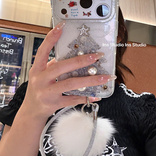 轻奢甜酷风水晶圣诞树手机壳适用于苹果17promax韩风iphone16新款