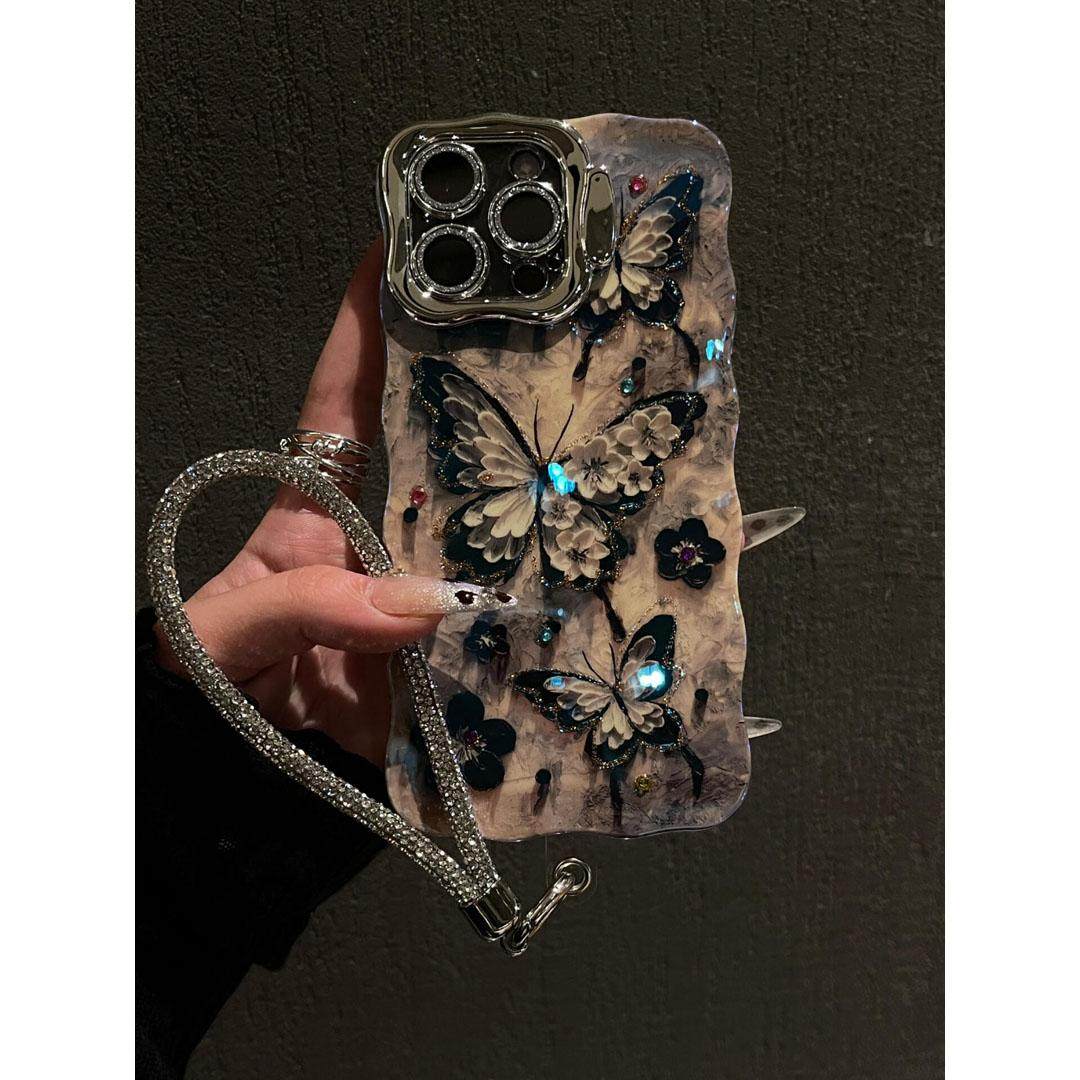 波浪边蝴蝶带支架镜头膜手机壳适用于苹果16promax韩风iphone15新,运动包/户外包/配件,钱包,淘宝优惠券,粉丝福利购,淘宝优惠卷