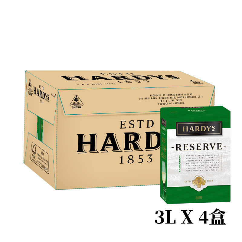 【整箱4盒装酒3L】夏迪葡萄酒珍藏霞多丽干白澳洲原装进口袋装