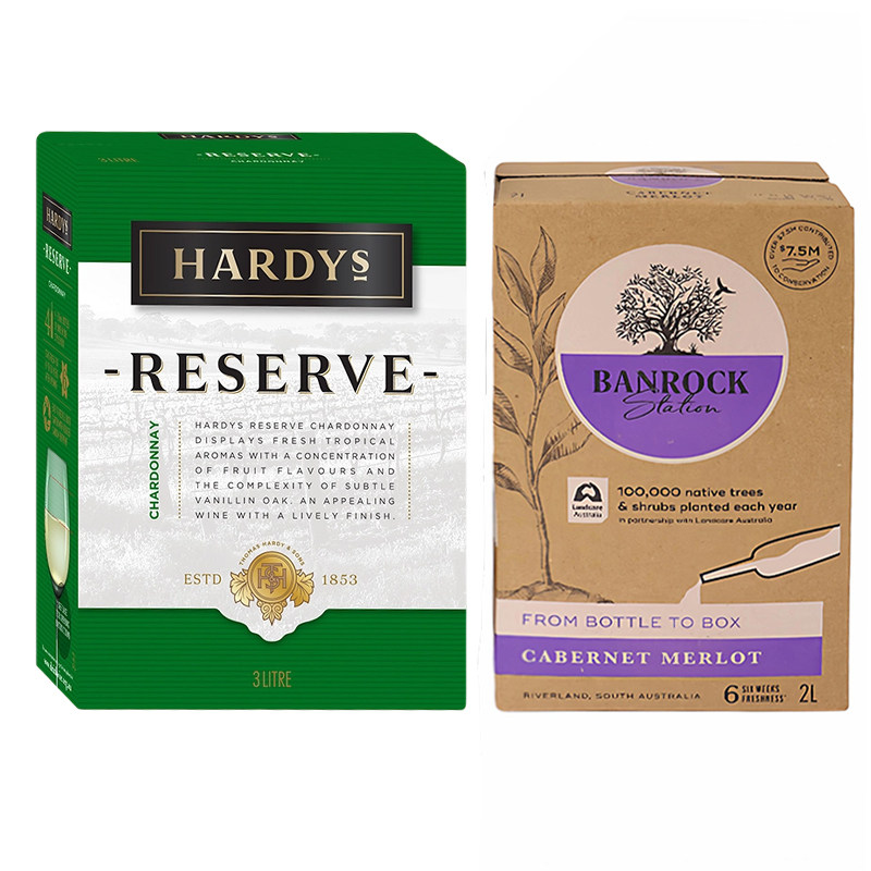2盒装酒3L+2L夏迪葡萄酒珍藏霞多丽干白+班洛克赤霞珠梅洛混酿