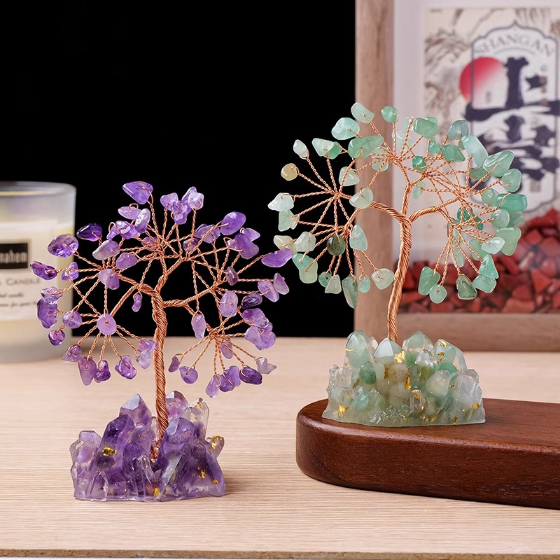 天然黄水晶发财树滴胶晶簇底座