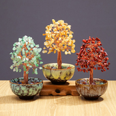 天然水晶发财树陶瓷底座家居客厅玄关办公室桌面装 饰水晶创意摆件