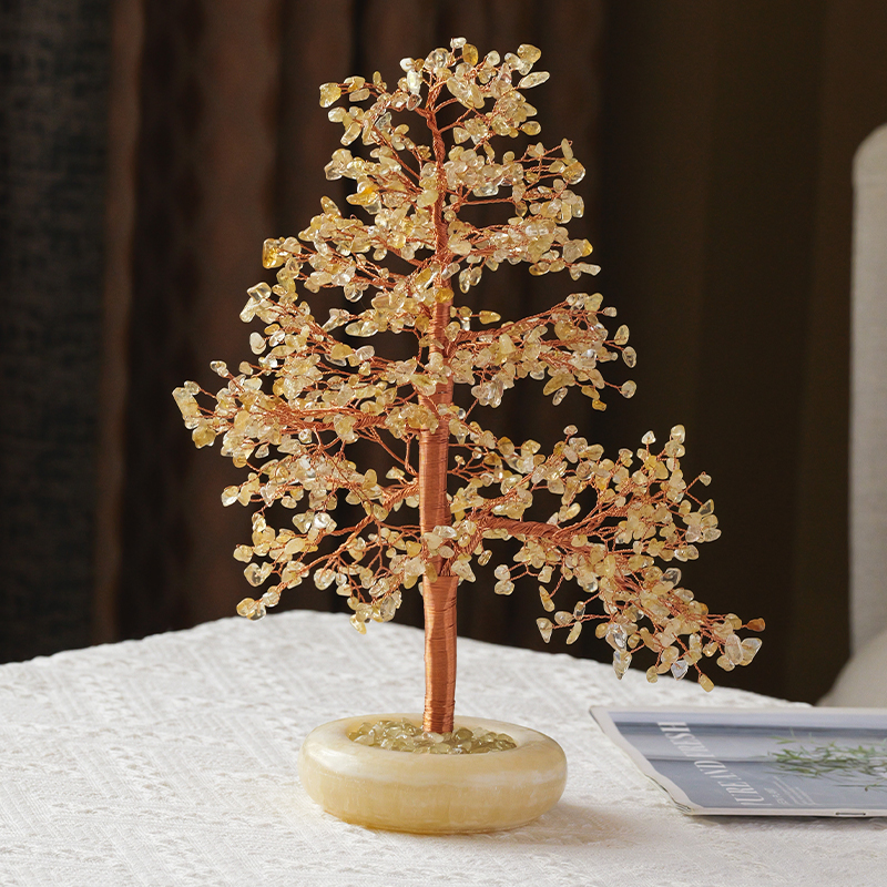 天然黃水晶發財樹客廳家居裝飾