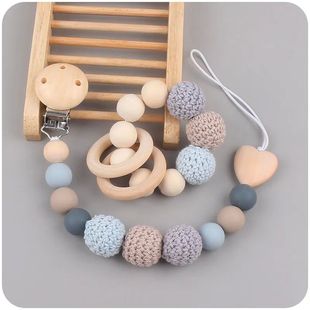 Crochet Clip Elephant 2Pcs Clips Geometric Wooden Pacifier