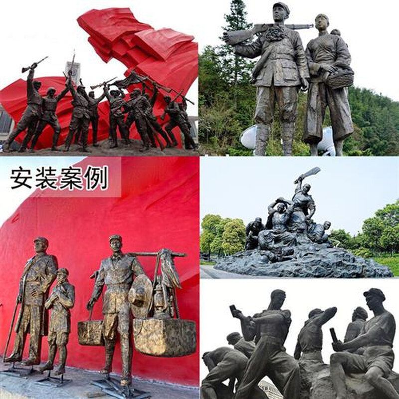 定制大型玻璃钢红人物雕塑户外铸铜抗战八路红色文化景区雕像