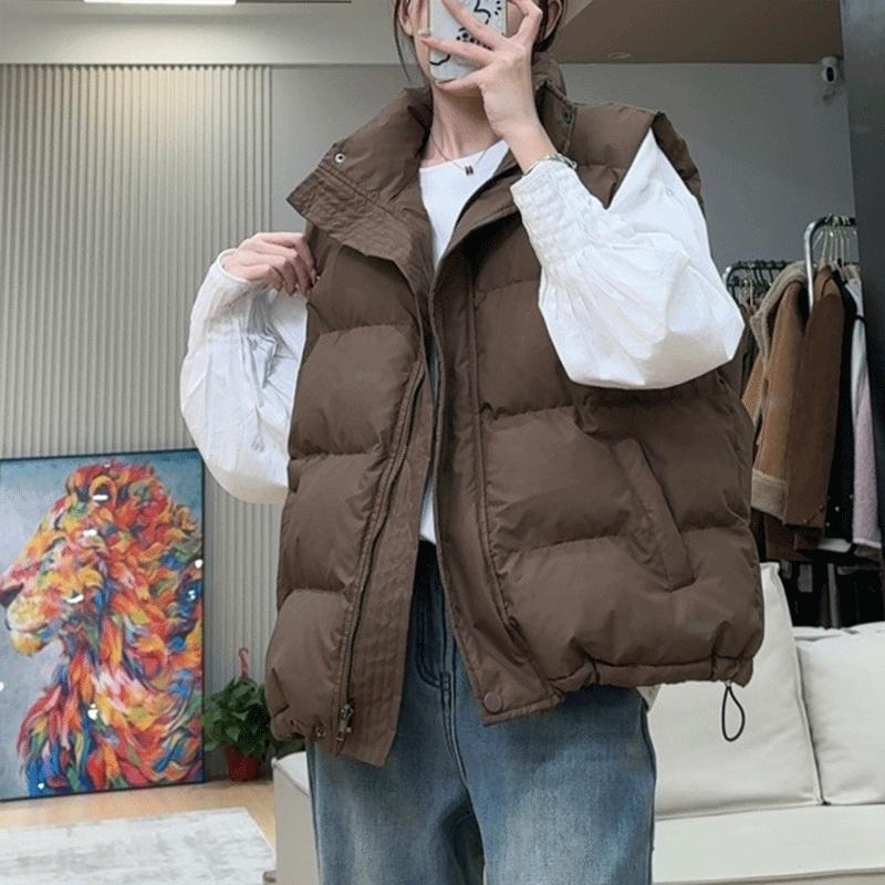 大码咖色坎肩马甲背心女秋冬新款设计感加厚保暖面包棉服马夹外套
