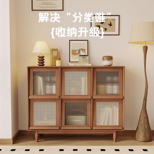 边柜实木书柜藤编储物收纳柜杂志置物餐边柜客厅客厅简约沙发边柜