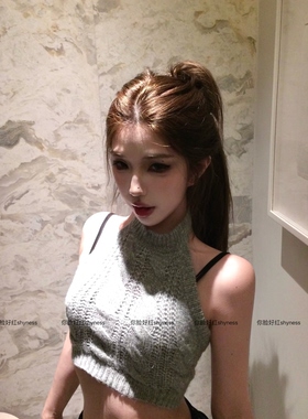 你脸好红shyness-顶光侵袭-麻花无袖背心性感挂脖上衣