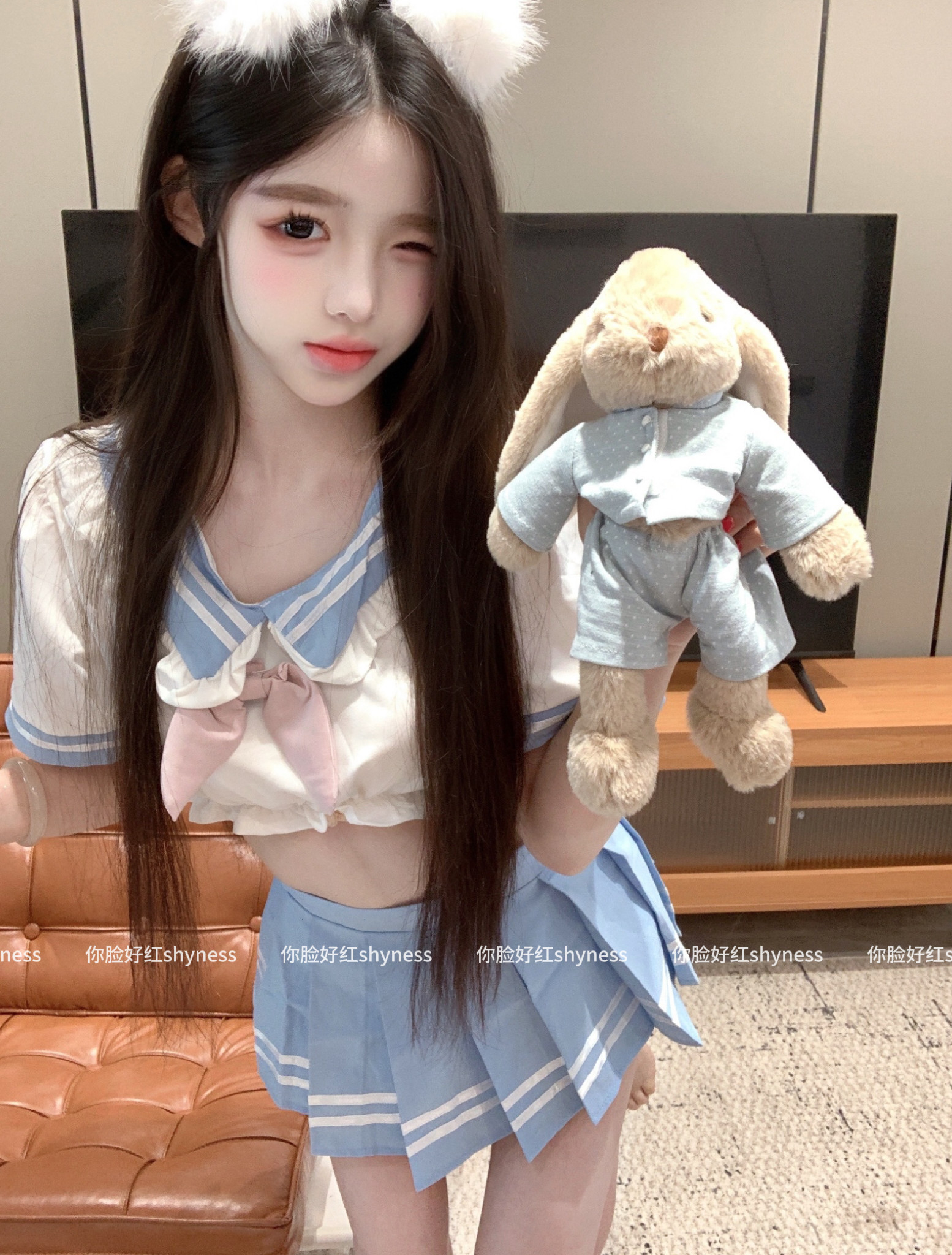 你脸好红shyness-蓝莓物语-学院风甜美jk清纯学生制服女百褶裙