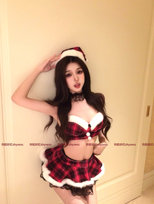 你脸好红shyness-初雪约会-性感圣诞服装红丝绒分体短裙秋冬氛围