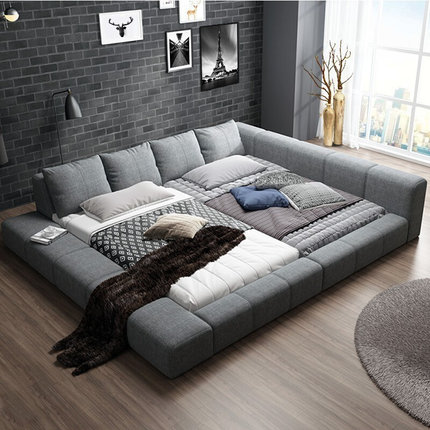 北欧布艺床双人床主卧简约现代拼接大床2米2.2米2.4加宽榻榻米床