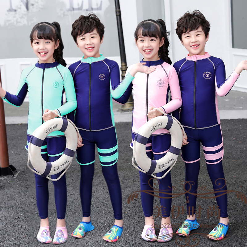 亲子潜水服2021年大码分体防晒泳衣一家三口男女孩小中大童游泳衣