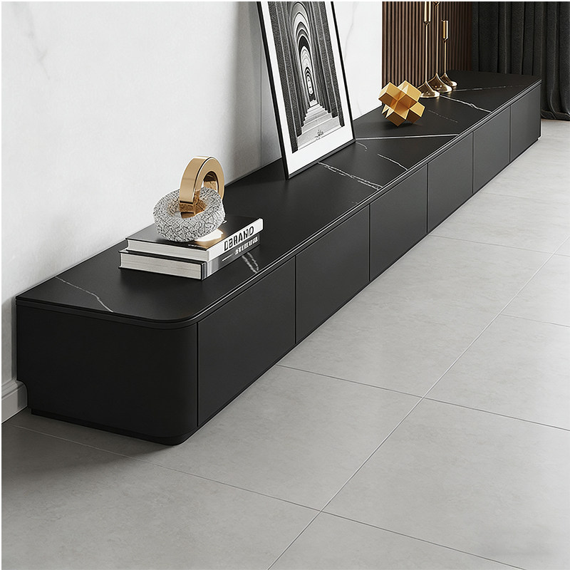 岩板电视柜落地茶几组合客厅家用新款黑色地柜小户型实木电视机柜