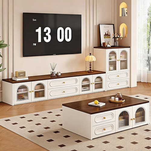 实木中古风电视柜茶几组合小户型