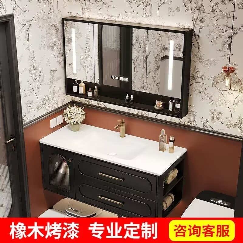 新款法式复古浴室柜橡木s组合卫生间陶瓷一体盆洗手洗脸洗漱洗手