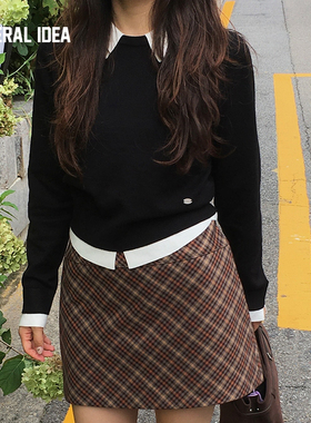 【现】General idea 拼接撞色假两件套头针织毛衣5513