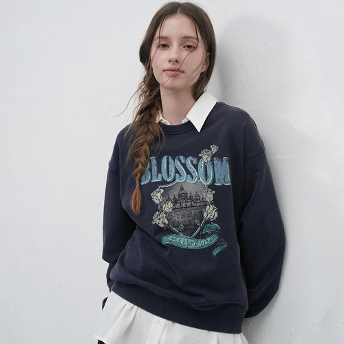 【现】GENERAL IDEA复古玫瑰印花做旧圆领套头卫衣宽松休闲韩系女