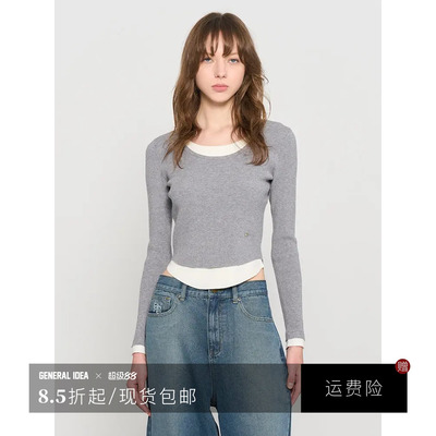【折扣】GENERAL IDEA 韩国正品假两件圆领套头长袖女士撞色55