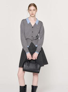 【现】GENERAL IDEA领口拼接撞色层叠V领针织开衫4524