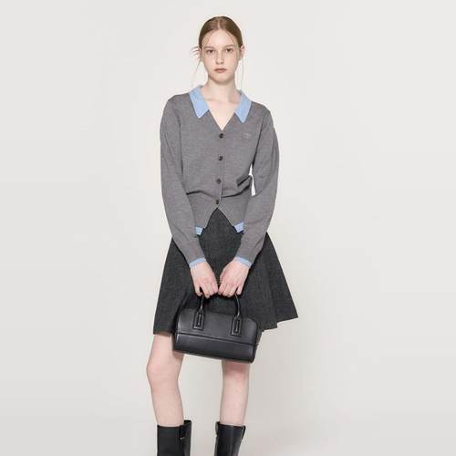 【现】GENERAL IDEA领口拼接撞色层叠V领针织开衫4524