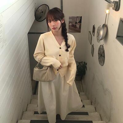 【宋智雅同款】General idea 复古经典简约基础款V领针织开衫女春