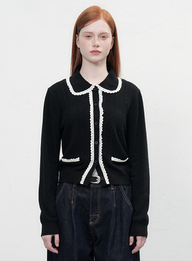 【现】General idea千金镂空麻花拼接花边针织开衫4502