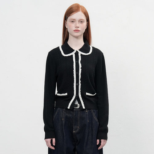 【现】General idea千金镂空麻花拼接花边针织开衫4502