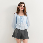 折扣 衬衫 General 法式 方领长袖 idea春季 复古透气薄纱罩衫 上衣