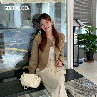 【中村一叶同款】General idea流线剪裁单排扣领带毛呢短外套女