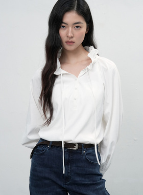 【现】General idea 荡领花瓣设计感系带长袖衬衫3504