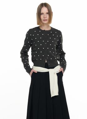 【折扣】General idea 秋冬复古撞色波点提花圆领针织开衫4555