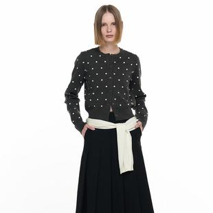 秋冬复古撞色波点提花圆领针织开衫 idea General 4555 折扣