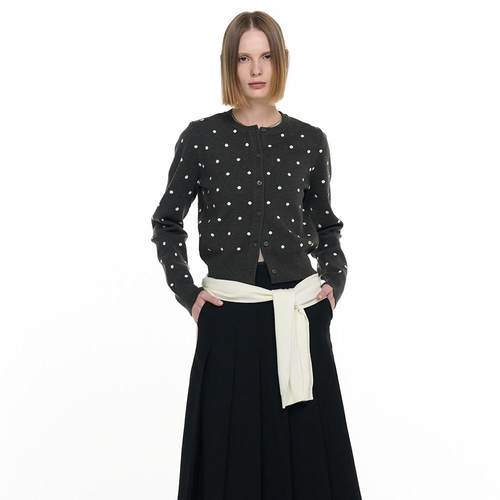 预复古波点百搭圆领针织开衫