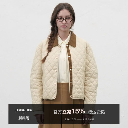 【折扣】General idea 韩国正品格纹短款羽绒服灯芯绒拼接外套女