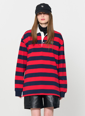 【RIIZE 李灿荣同款】宽条纹撞色中长款套头polo卫衣1006