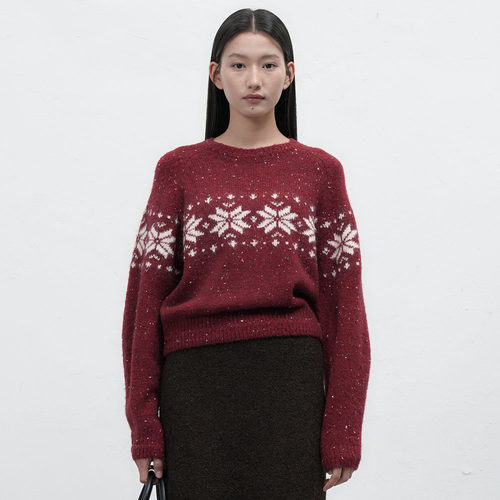 【现】GENERAL IDEA北欧雪绒花几何提花圆领针织毛衣5539