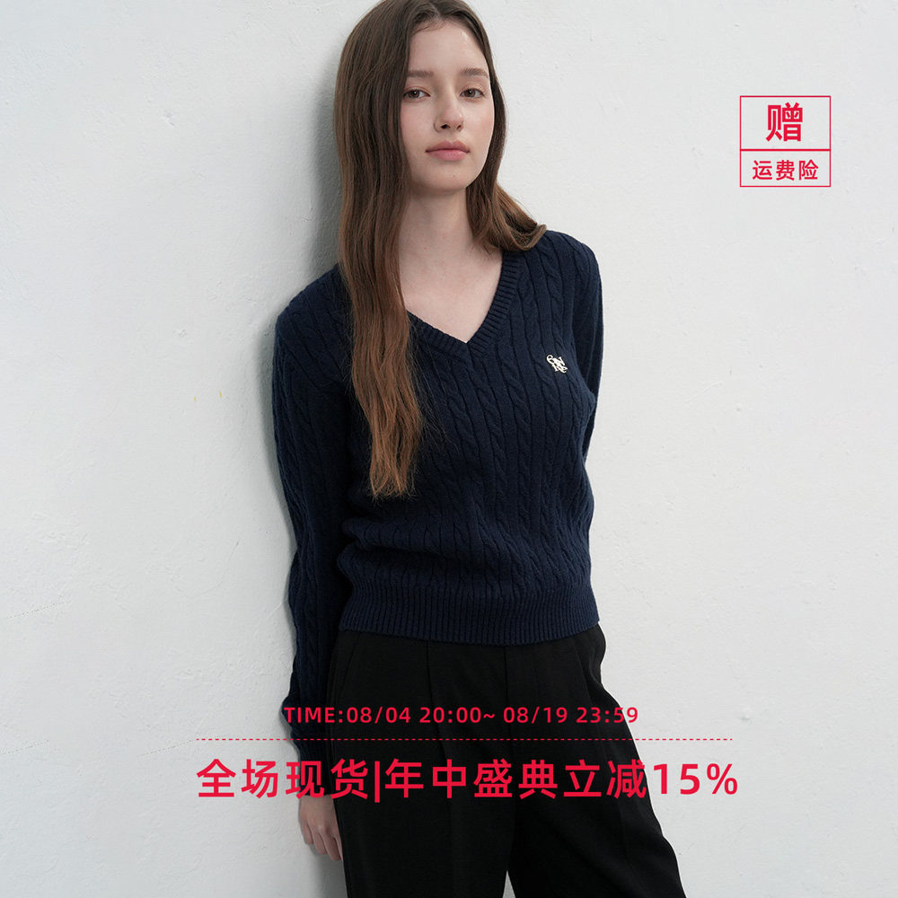 【折扣】General idea 韩国正品风麻花纹针织衫V领套头柔软毛衣女
