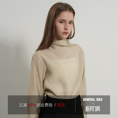 【现】GENERAL IDEA 韩国正品光泽围巾领高级感雅致长袖衬衫