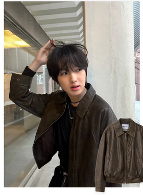 【NCT SAKUYA同款】【现】GENERAL IDEA美式复古翻领皮衣夹克7504