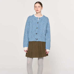 【现】GENERAL IDEA软糯慵懒麻花纹彩点羊毛混纺针织开衫毛衣女