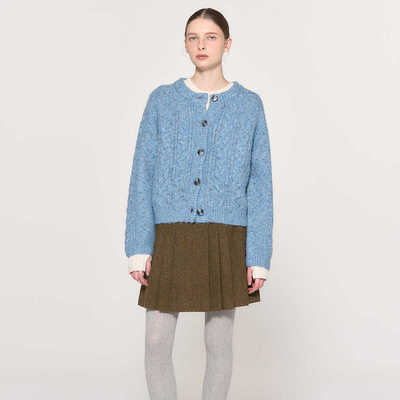 羊毛混纺软糯麻花彩点针织开衫