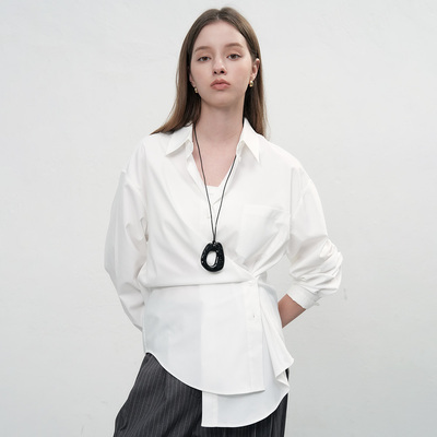 【现】General idea斜扣廓形设计感长袖衬衫女极简百搭通勤上衣