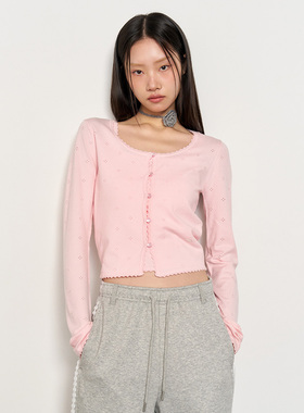 【现】General idea 25春季纯欲蕾丝边碎花镂空开衫背心套装4540