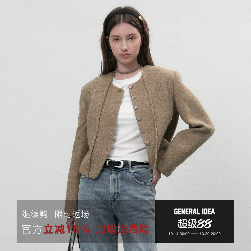 【中村一叶同款】General idea 韩国正品排扣领带毛呢短外套女