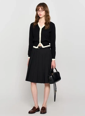 【现】GENERAL IDEA拼色V领金扣针织开衫4514